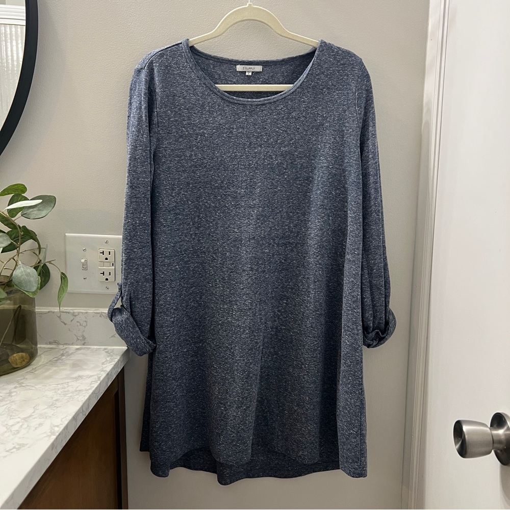 Z Supply Blue Long Sleeve Slub Knit Dress